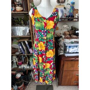 Vintage 90s Colorful Hawaiian Floral Flowers Button-up Shift Dress